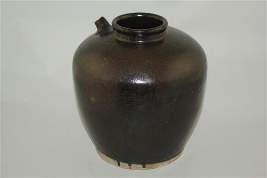 A Chinese Henan ware black glazed ovoid jar, Song dynasty, 23.5cm